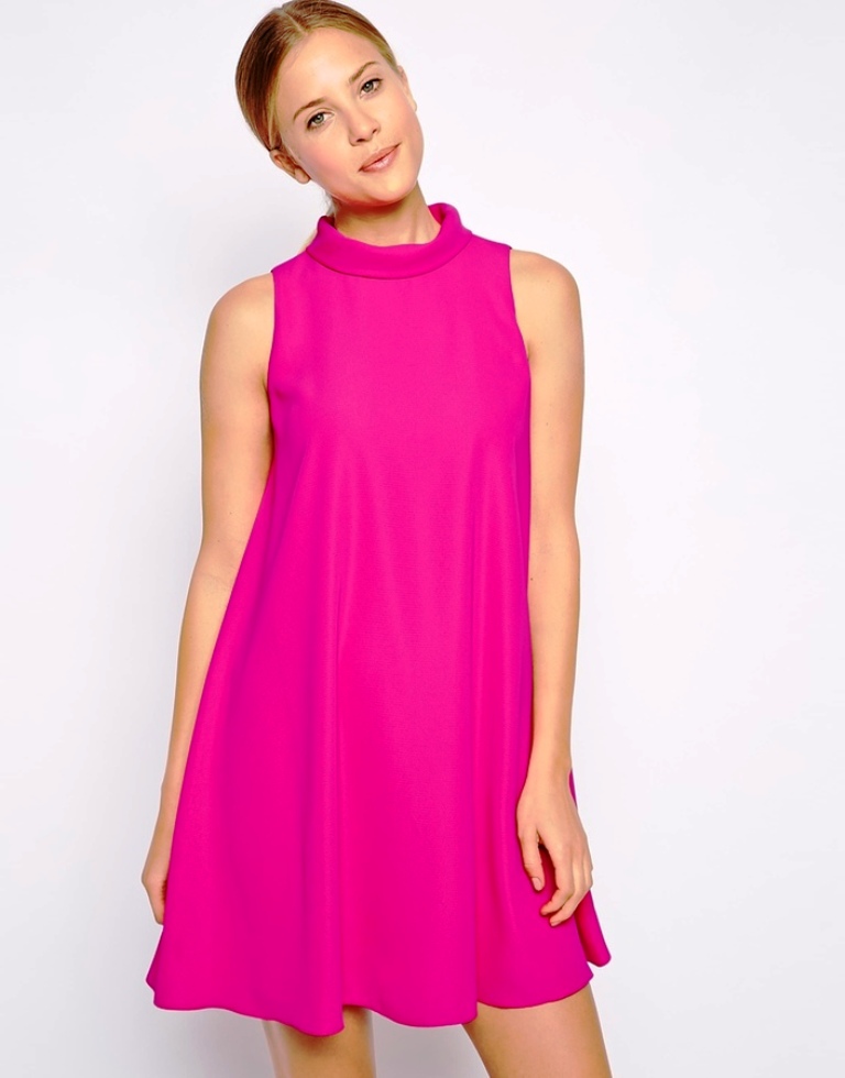 Pink Funnel Neck Dress