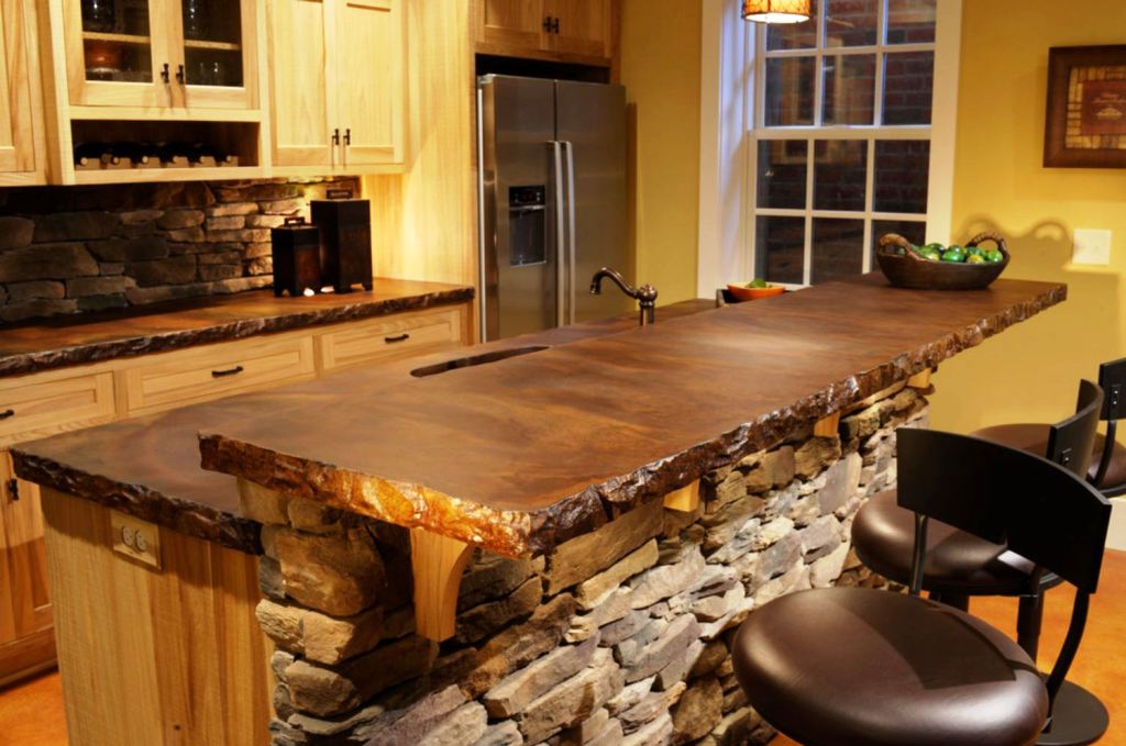 rustic kitchen with apron sink concrete countertop