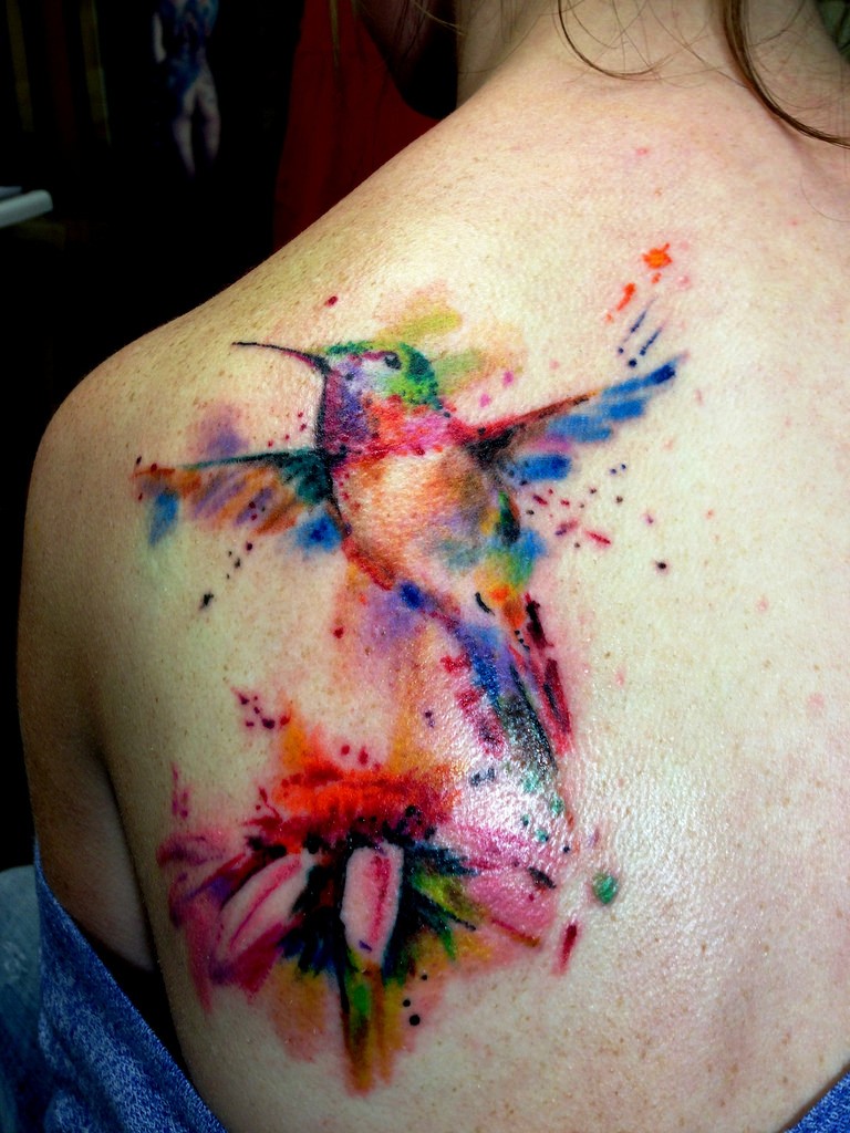 21-Hummingbirds Coloured Tattoos