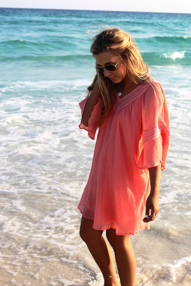 17-Coral Dress With Sleeves
