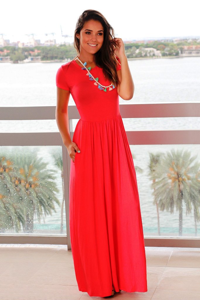 20-Coral Dress With Sleeves