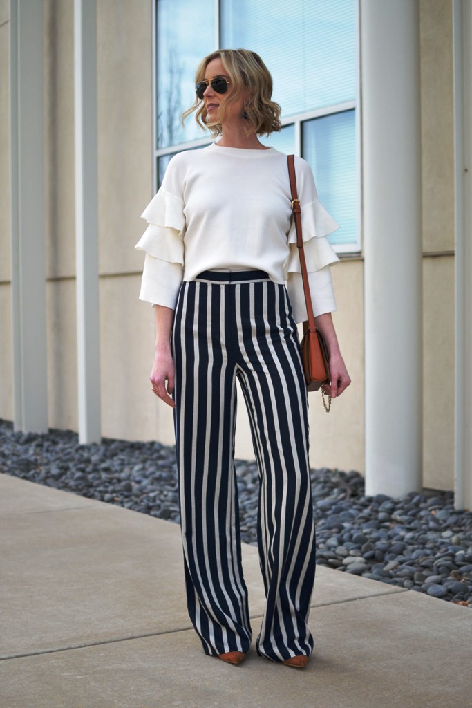 Wide Lag Striped Pants For Women