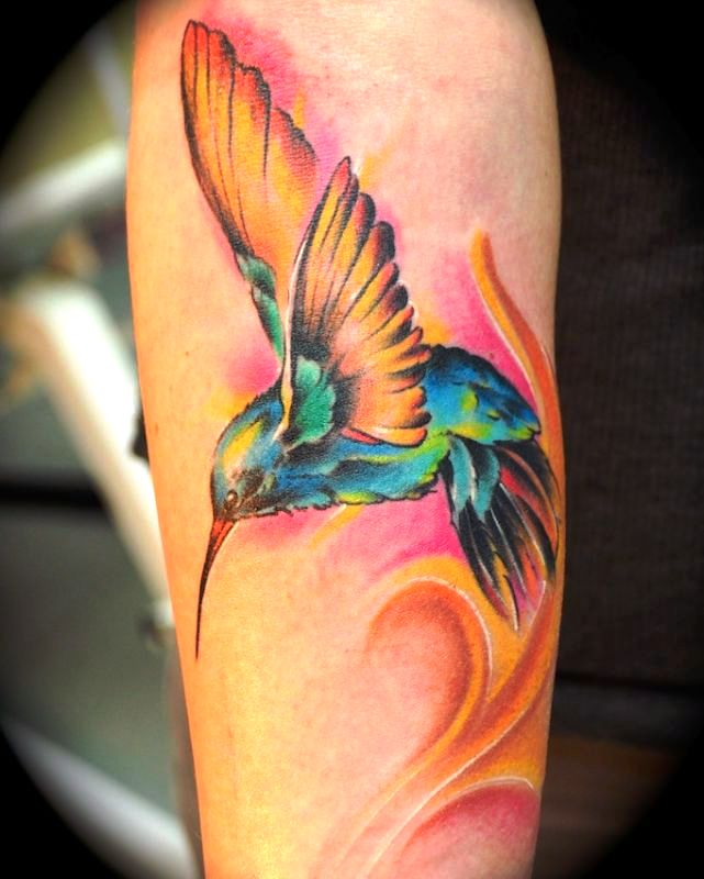 20-Hummingbirds Coloured Tattoos