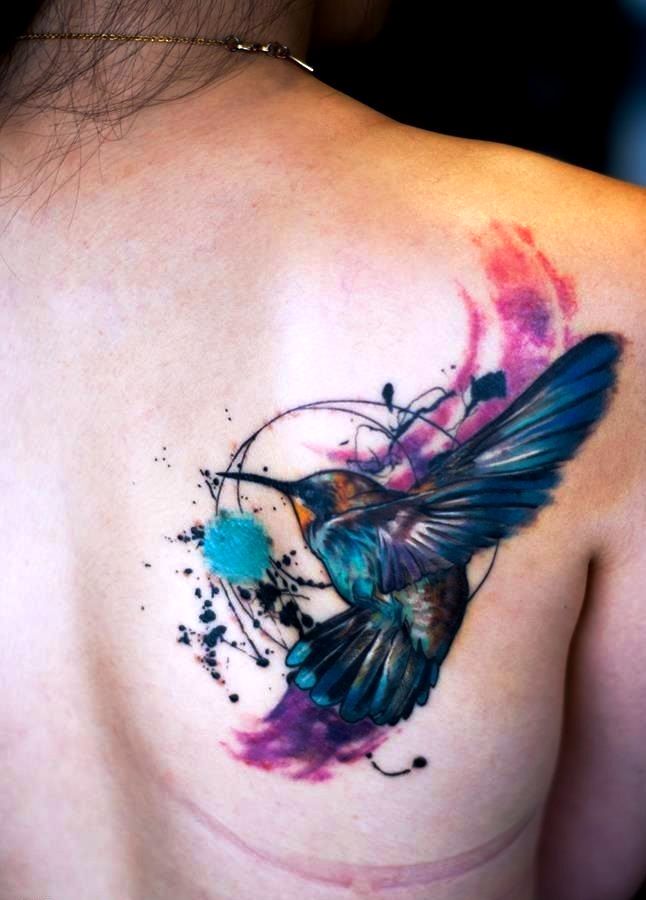 22-Hummingbirds Coloured Tattoos