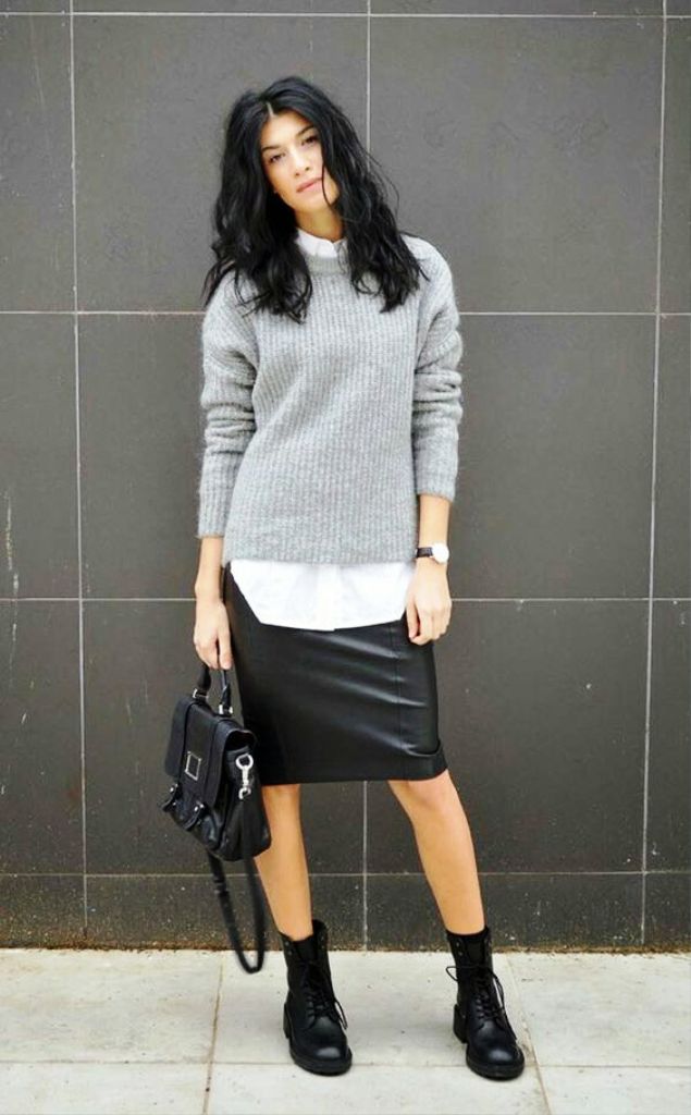 Leather Skirt Outfits With Sweater