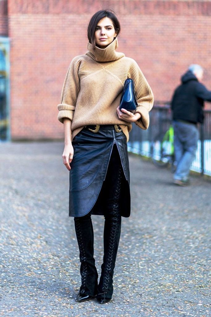 Winter Leather Skirt Outfits